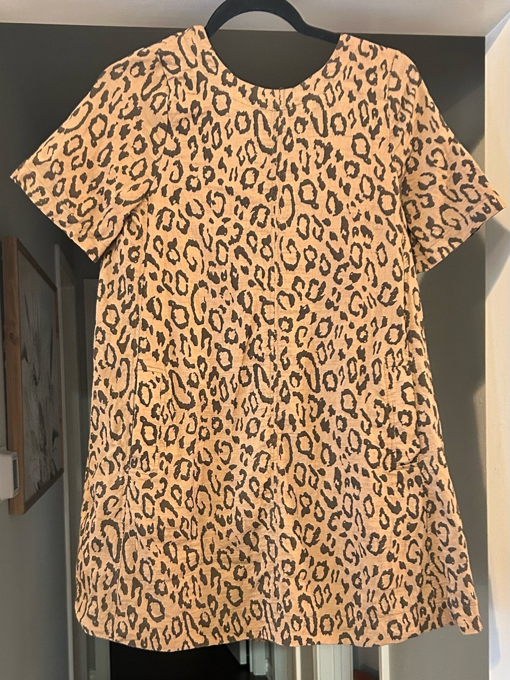 Leopard Print Mini Dress in Tan and Black - Short Sleeve